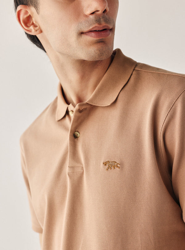 Saddle Brown Cotton Blend Pique Polo