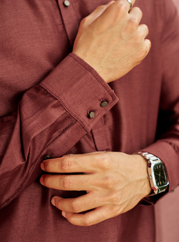 Aag Red Cotton Silk Kurta